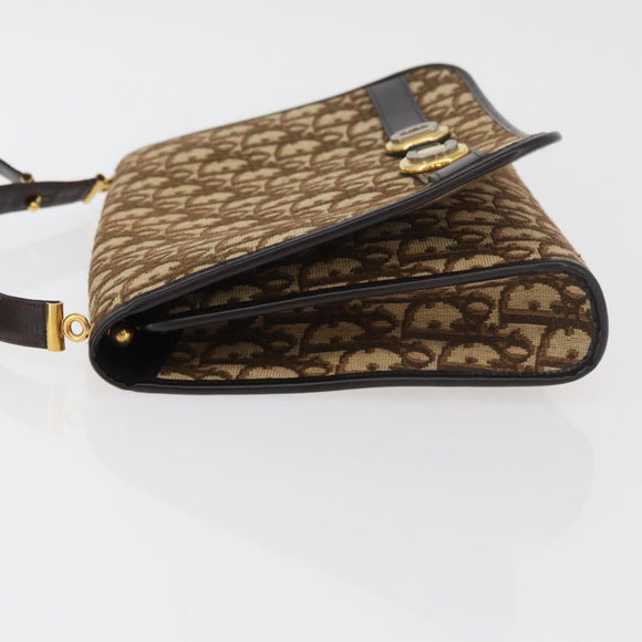 Christian Dior Trotter Canvas Shoulder Bag Beige Gold Auth YKZ1238A
