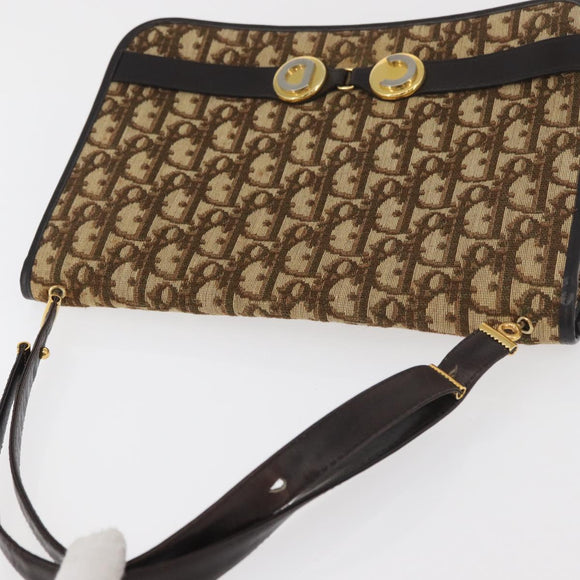 Christian Dior Trotter Canvas Shoulder Bag Beige Gold Auth YKZ1238A