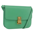 CELINE Classic Box Shoulder Bag Leather Green Gold Auth YKZ1239A-1