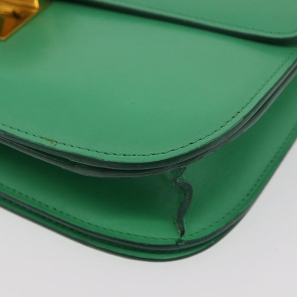 CELINE Classic Box Shoulder Bag Leather Green Gold Auth YKZ1239A