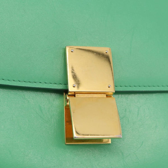 CELINE Classic Box Shoulder Bag Leather Green Gold Auth YKZ1239A