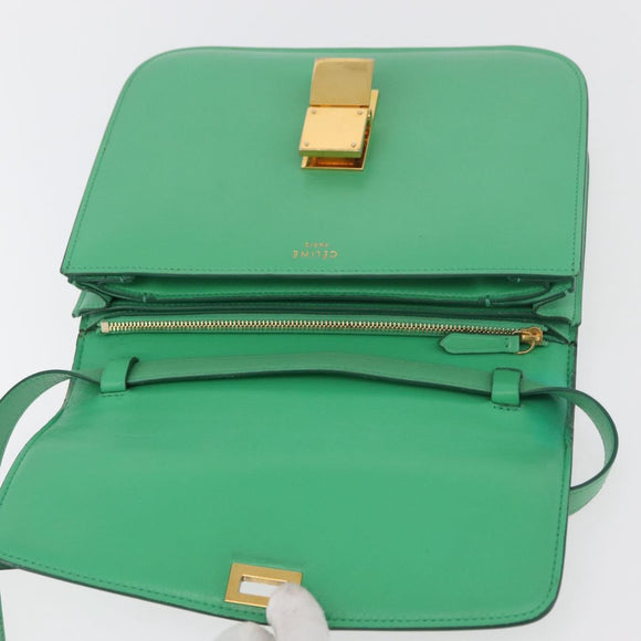 CELINE Classic Box Shoulder Bag Leather Green Gold Auth YKZ1239A