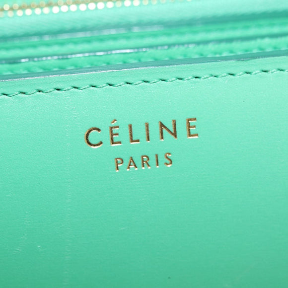 CELINE Classic Box Shoulder Bag Leather Green Gold Auth YKZ1239A