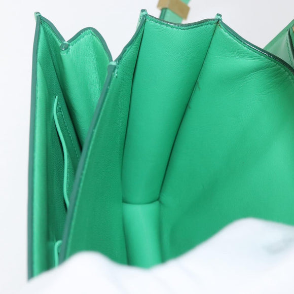 CELINE Classic Box Shoulder Bag Leather Green Gold Auth YKZ1239A