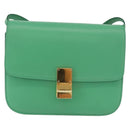 CELINE Classic Box Shoulder Bag Leather Green Gold Auth YKZ1239A-13
