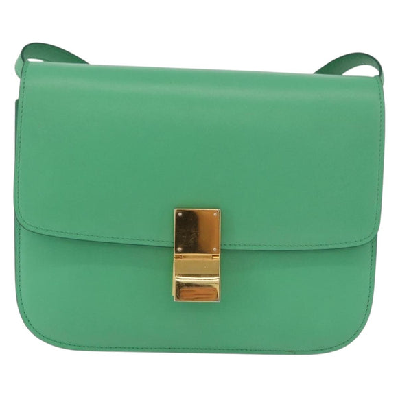 CELINE Classic Box Shoulder Bag Leather Green Gold Auth YKZ1239A