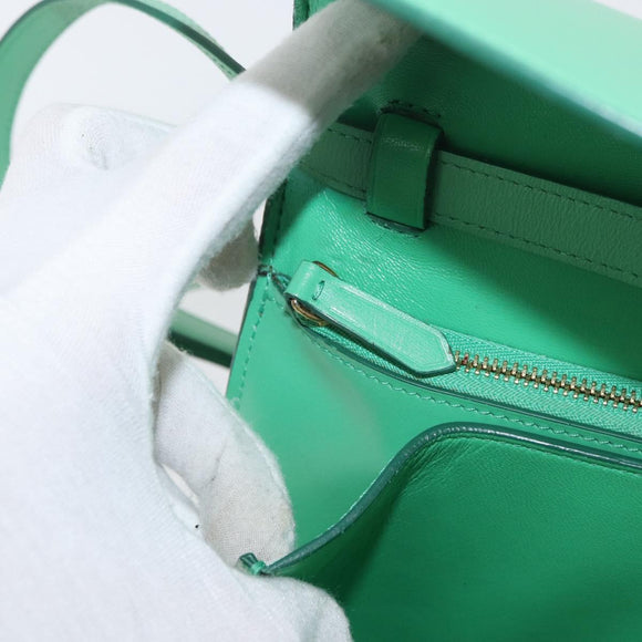 CELINE Classic Box Shoulder Bag Leather Green Gold Auth YKZ1239A