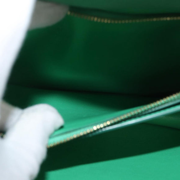CELINE Classic Box Shoulder Bag Leather Green Gold Auth YKZ1239A
