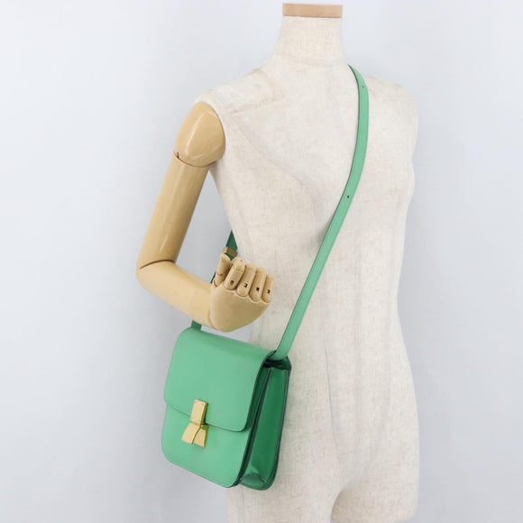 CELINE Classic Box Shoulder Bag Leather Green Gold Auth YKZ1239A