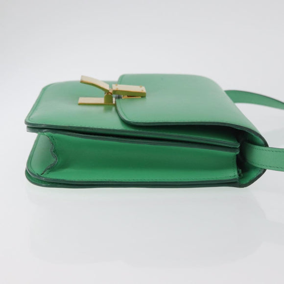 CELINE Classic Box Shoulder Bag Leather Green Gold Auth YKZ1239A