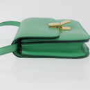 CELINE Classic Box Shoulder Bag Leather Green Gold Auth YKZ1239A-4