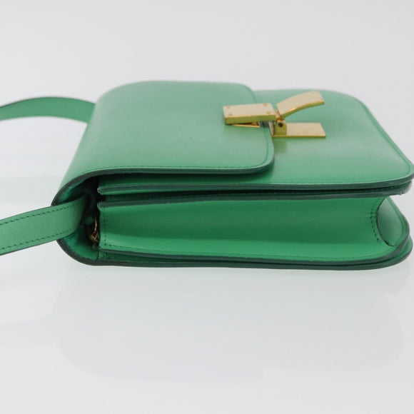 CELINE Classic Box Shoulder Bag Leather Green Gold Auth YKZ1239A