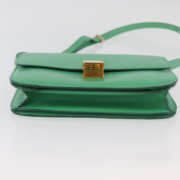 CELINE Classic Box Shoulder Bag Leather Green Gold Auth YKZ1239A