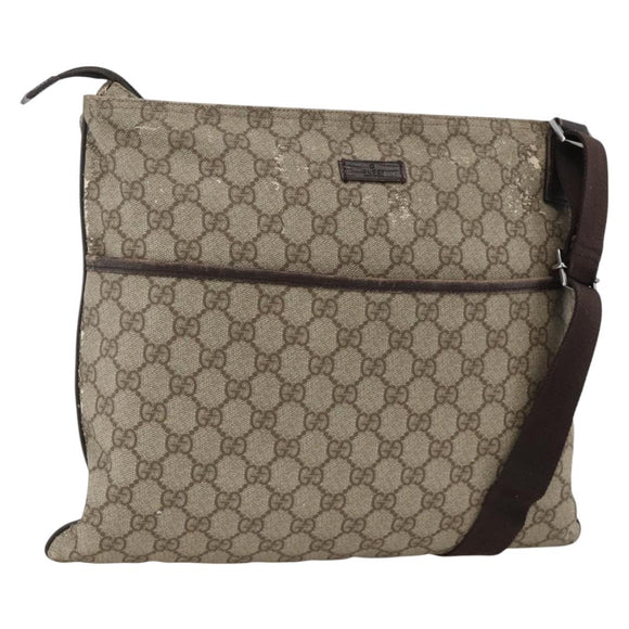 GUCCI GG Supreme Shoulder Bag PVC Beige Silver 141198 Auth YKZ124