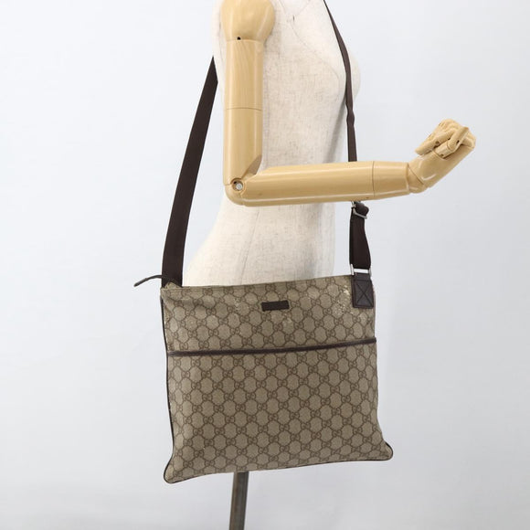 GUCCI GG Supreme Shoulder Bag PVC Beige Silver 141198 Auth YKZ124