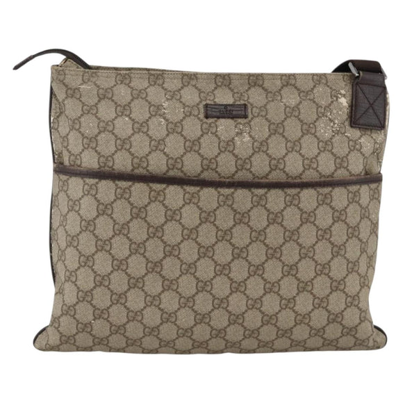 GUCCI GG Supreme Shoulder Bag PVC Beige Silver 141198 Auth YKZ124