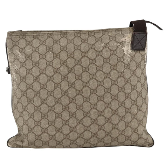 GUCCI GG Supreme Shoulder Bag PVC Beige Silver 141198 Auth YKZ124