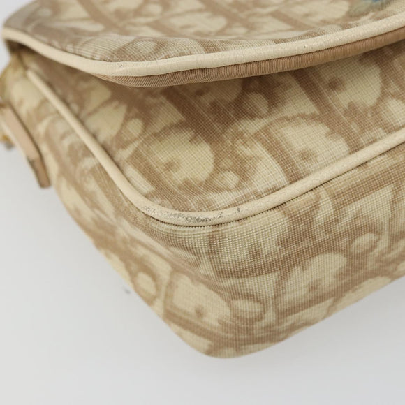 Christian Dior Trotter Canvas Shoulder Bag PVC Beige Silver Auth YKZ1249A