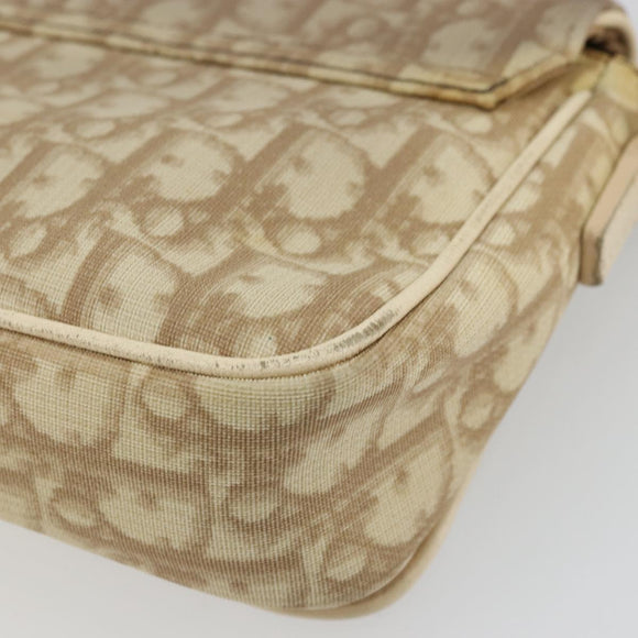 Christian Dior Trotter Canvas Shoulder Bag PVC Beige Silver Auth YKZ1249A