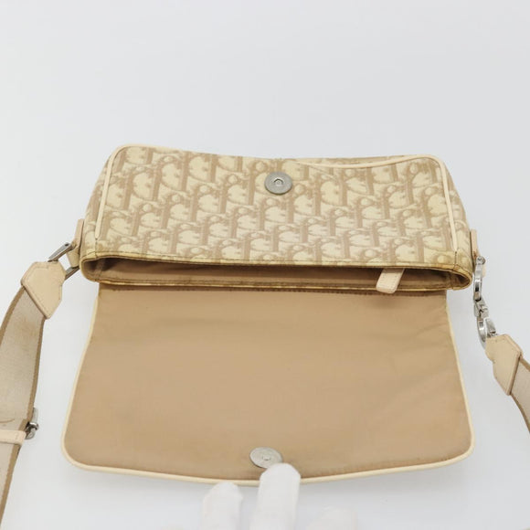 Christian Dior Trotter Canvas Shoulder Bag PVC Beige Silver Auth YKZ1249A
