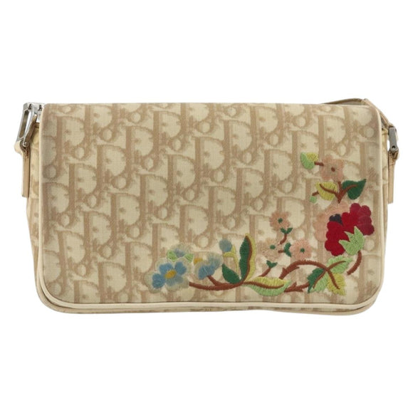 Christian Dior Trotter Canvas Shoulder Bag PVC Beige Silver Auth YKZ1249A