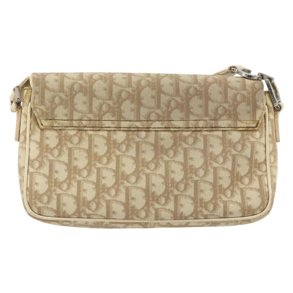 Christian Dior Trotter Canvas Shoulder Bag PVC Beige Silver Auth YKZ1249A
