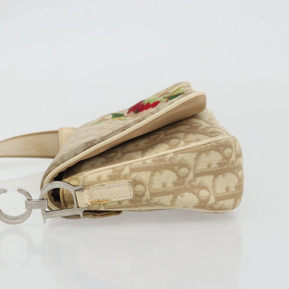 Christian Dior Trotter Canvas Shoulder Bag PVC Beige Silver Auth YKZ1249A