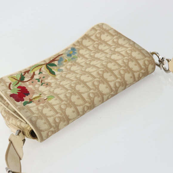 Christian Dior Trotter Canvas Shoulder Bag PVC Beige Silver Auth YKZ1249A