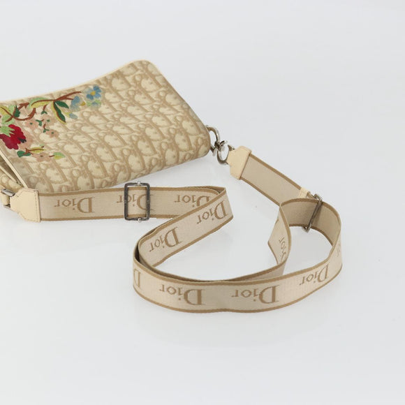 Christian Dior Trotter Canvas Shoulder Bag PVC Beige Silver Auth YKZ1249A