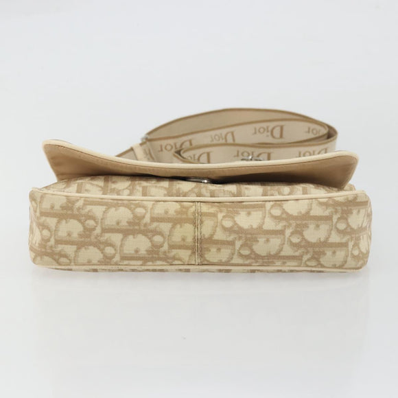 Christian Dior Trotter Canvas Shoulder Bag PVC Beige Silver Auth YKZ1249A