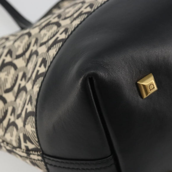Salvatore Ferragamo Gancini Tote Bag Canvas Black Gold Auth YKZ1252A