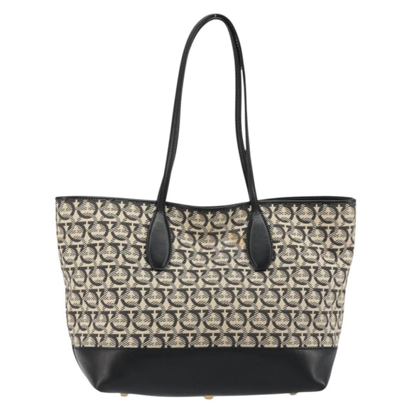 Salvatore Ferragamo Gancini Tote Bag Canvas Black Gold Auth YKZ1252A