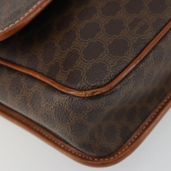 CELINE Macadam Canvas Circle Shoulder Bag PVC Leather Brown Gold Auth YKZ1254A