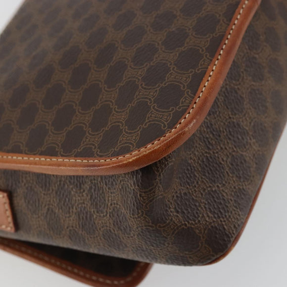 CELINE Macadam Canvas Circle Shoulder Bag PVC Leather Brown Gold Auth YKZ1254A
