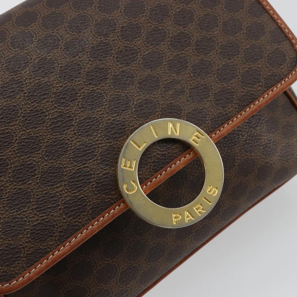 CELINE Macadam Canvas Circle Shoulder Bag PVC Leather Brown Gold Auth YKZ1254A