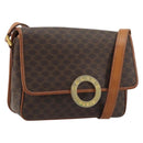 CELINE Macadam Canvas Circle Shoulder Bag PVC Leather Brown Gold Auth YKZ1254A-1