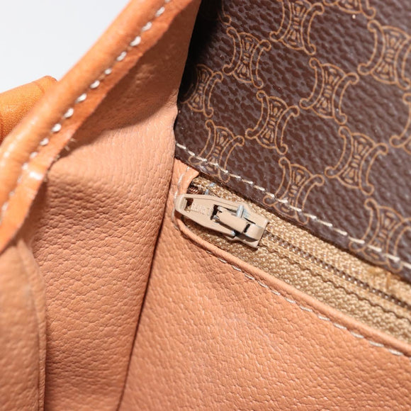 CELINE Macadam Canvas Circle Shoulder Bag PVC Leather Brown Gold Auth YKZ1254A