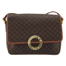 CELINE Macadam Canvas Circle Shoulder Bag PVC Leather Brown Gold Auth YKZ1254A-13
