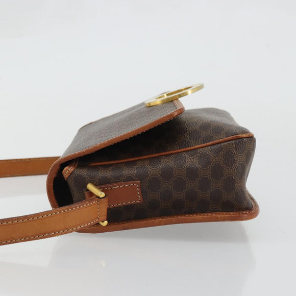CELINE Macadam Canvas Circle Shoulder Bag PVC Leather Brown Gold Auth YKZ1254A
