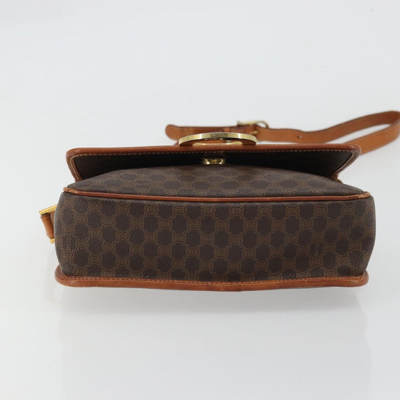 CELINE Macadam Canvas Circle Shoulder Bag PVC Leather Brown Gold Auth YKZ1254A