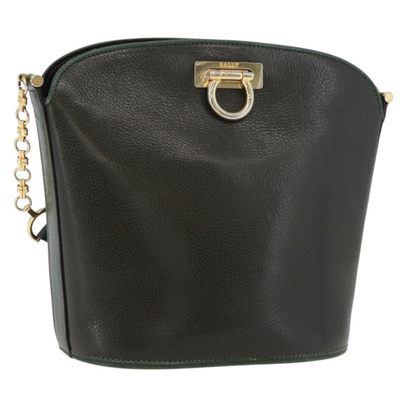 BALLY Shoulder Bag Leather Green Gold Auth YKZ1255