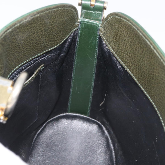 BALLY Shoulder Bag Leather Green Gold Auth YKZ1255