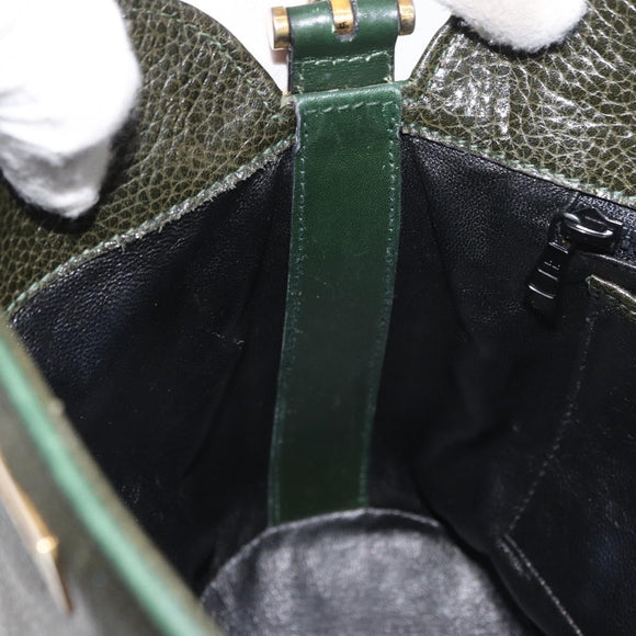 BALLY Shoulder Bag Leather Green Gold Auth YKZ1255