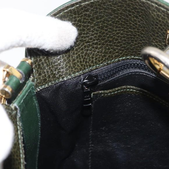 BALLY Shoulder Bag Leather Green Gold Auth YKZ1255