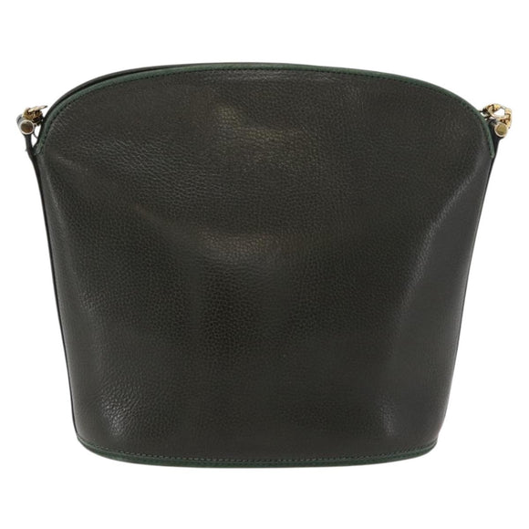 BALLY Shoulder Bag Leather Green Gold Auth YKZ1255