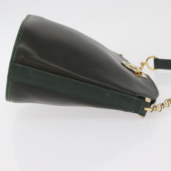 BALLY Shoulder Bag Leather Green Gold Auth YKZ1255