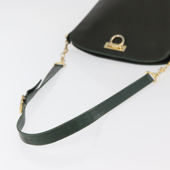BALLY Shoulder Bag Leather Green Gold Auth YKZ1255