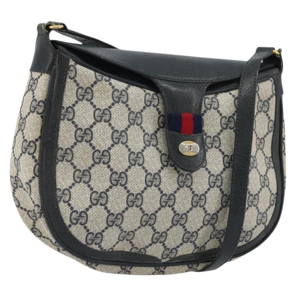 GUCCI GG Supreme Sherry Line Shoulder Bag PVC Navy Gold 10 02 056 Auth YKZ1259