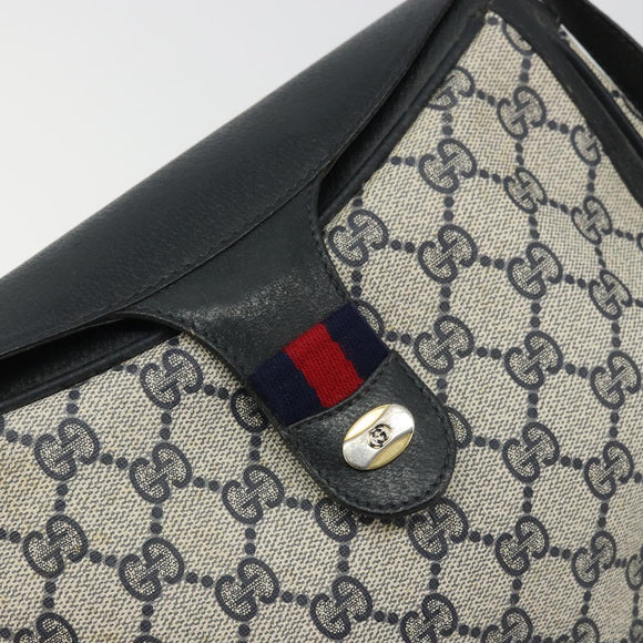 GUCCI GG Supreme Sherry Line Shoulder Bag PVC Navy Gold 10 02 056 Auth YKZ1259