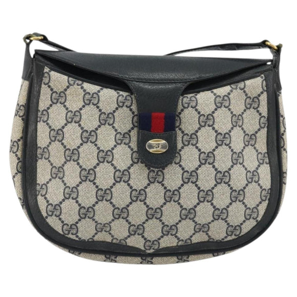 GUCCI GG Supreme Sherry Line Shoulder Bag PVC Navy Gold 10 02 056 Auth YKZ1259